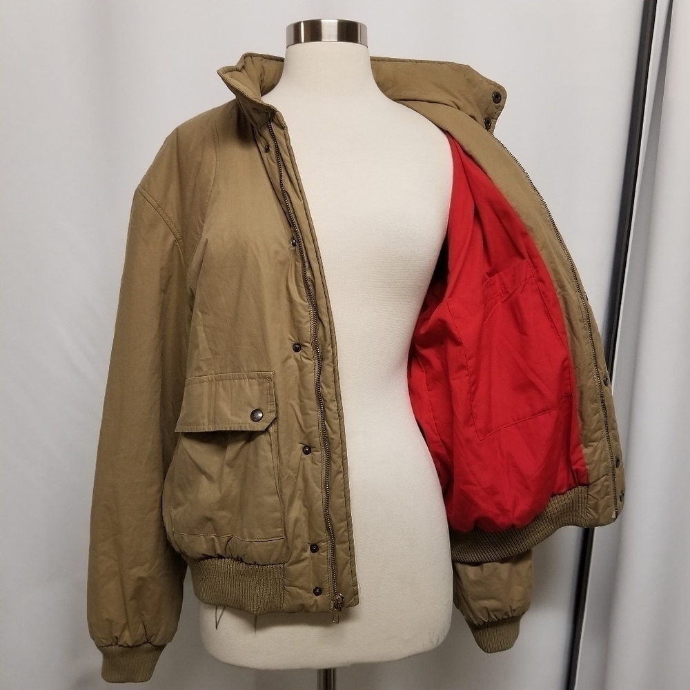 Vintage 80s Retro Grunge Sportsman Khaki‎ Cotton Bomber Jacket Men's Medium